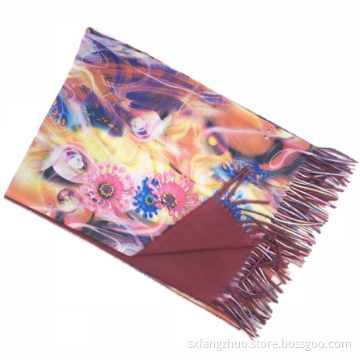 ready to ship winter warm print cashmere with fringe scarf shawls
